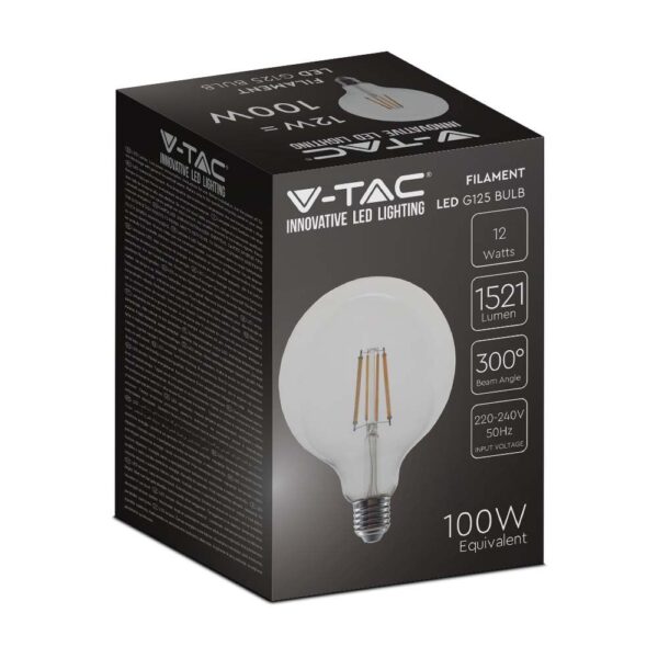 LED Λάμπα 12W Filament  E27 G125 Clear Cover 4000K V-TAC – 217454