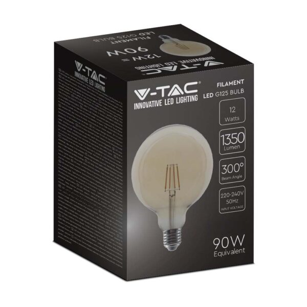 LED Λάμπα 12W Filament  E27 G125 Clear Cover 2200K V-TAC – 217456