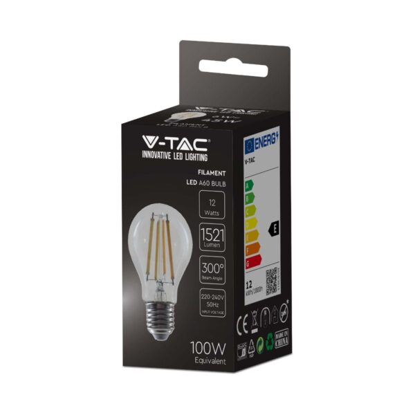 LED Λάμπα E27 12W  Filament V-TAC 1521lm Θερμό 2700K – 217458