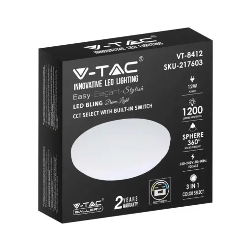 LED πλαφονιέρα 12W στρογγυλή, 3 σε 1 φωτισμός (Ψυχρό, Φυσικό & Θερμό λευκό), σε Λευκό σώμα V-TAC – 217603