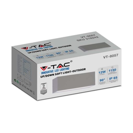 LED Φωτιστικό Απλίκα Up-Down 12W V-TAC Γκρι Αδιάβροχο IP65 Θερμό 3000Κ – 218242