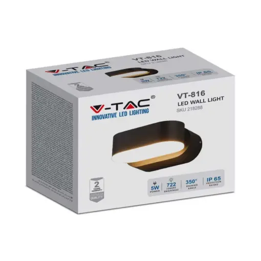 LED Φωτιστικό Τοίχου Περιστρεφόμενο 5W V-TAC Μαύρο IP65 Θερμό 3000Κ – 218288