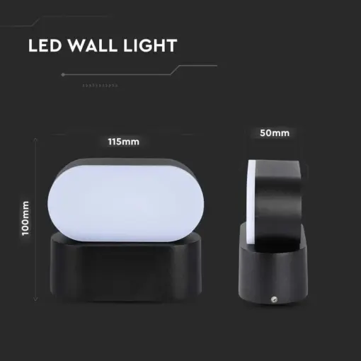 LED Φωτιστικό Τοίχου Περιστρεφόμενο 5W V-TAC Μαύρο IP65 Θερμό 3000Κ – 218288