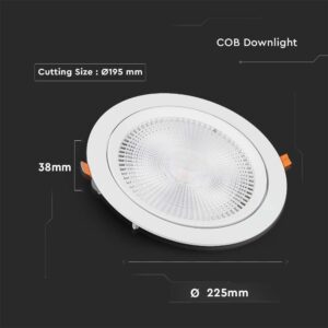 LED Φωτιστικό Χωνευτό COB Ρυθμιζόμενο 30W V-TAC PRO Samsung Chip 50° 3040lm Φ225 Θερμό 3000K – 21845