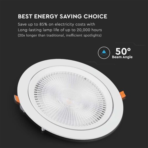LED Φωτιστικό Χωνευτό COB Ρυθμιζόμενο 30W V-TAC PRO Samsung Chip 50° 3040lm Φ225 Θερμό 3000K – 21845