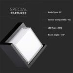LED αδιάβροχη απλίκα 12W IP65 4000K Φυσικό λευκό Μαύρο σώμα τετράγωνη V-TAC – 218540