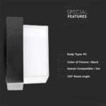 LED αδιάβροχη απλίκα 12W IP65  Μαύρο σώμα τετράγωνη V-TAC Φυσικό 4000K – 218544