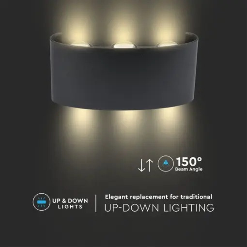 Φωτιστικό Τοίχου 5W LED Up-Down Μαύρο V-TAC IP65 Θερμό Λευκό 3000K – 218615