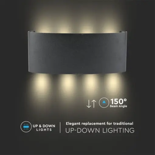 Φωτιστικό Τοίχου 7W LED Up-Down Μαύρο V-TAC IP65 Θερμό Λευκό 3000K – 218619