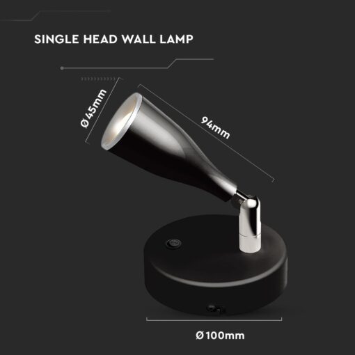 LED Επιτοίχιο Φωτιστικό 4.5W Μαύρο με Διακόπτη V-TAC Φυσικό Λευκό 4000K – 218678