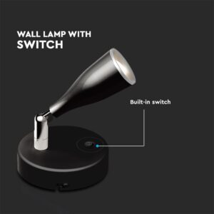 LED Επιτοίχιο Φωτιστικό 4.5W Μαύρο με Διακόπτη V-TAC Φυσικό Λευκό 4000K – 218678