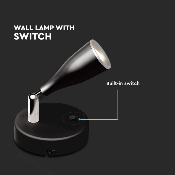 LED Επιτοίχιο Φωτιστικό 4.5W Μαύρο με Διακόπτη V-TAC Φυσικό Λευκό 4000K – 218678