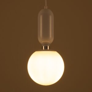 GloboStar® MAVERICK 00944 Μοντέρνο Κρεμαστό Φωτιστικό Οροφής Μονόφωτο 1 x E27 Λευκό Μεταλλικό Γυάλινο Μπάλα Φ15 x Υ15cm