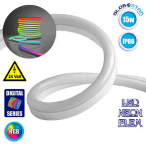 NEON FLEX LED 1m 15W/m 24V 60 SMD/m 5050 SMD 1200lm/m 120° Αδιάβροχη IP66 Digital Magic DMX Addressable UCS512C3 RGB Dimmable GloboStar-22627GS