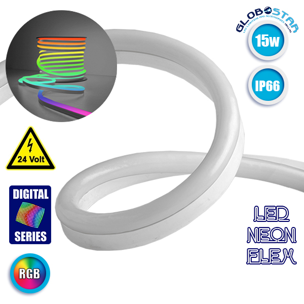 NEON FLEX LED 1m 15W/m 24V 60 SMD/m 5050 SMD 1200lm/m 120° Αδιάβροχη IP66 Digital Magic DMX Addressable UCS512C3 RGB Dimmable GloboStar-22627GS