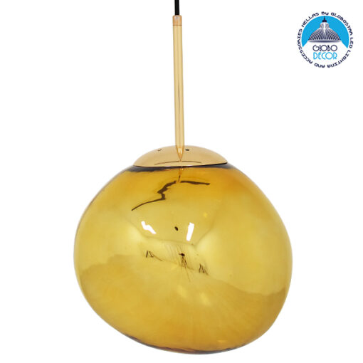 GloboStar® DIXAR 01462 Μοντέρνο Κρεμαστό Φωτιστικό Οροφής Μονόφωτο 1 x E27 Γυάλινο Χρυσό Φ28 x Υ40cm