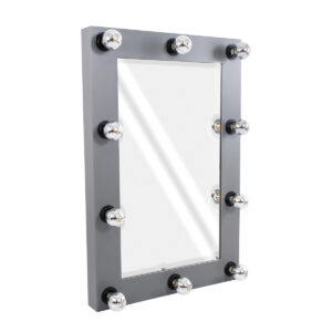 GloboStar® MAKEUP MIRROR-60×90-6 Μοντέρνος Καθρέπτης Μακιγιάζ με Πλαίσιο Φυσικού Ξύλου με Διακόπτη On/Off 10 x E27 AC220-240V – Μ60 x Π7 x Υ90cm – Γκρι Ανθρακί