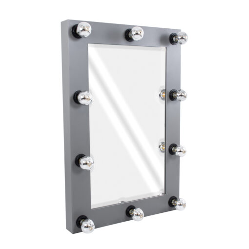 GloboStar® MAKEUP MIRROR-60×90-6 Μοντέρνος Καθρέπτης Μακιγιάζ με Πλαίσιο Φυσικού Ξύλου με Διακόπτη On/Off 10 x E27 AC220-240V – Μ60 x Π7 x Υ90cm – Γκρι Ανθρακί