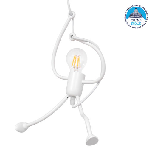 GloboStar® LITTLE MAN 01651 Μοντέρνο Κρεμαστό Φωτιστικό Οροφής Μονόφωτο 1 x E27 Λευκό Μεταλλικό Φ20 x Υ40cm