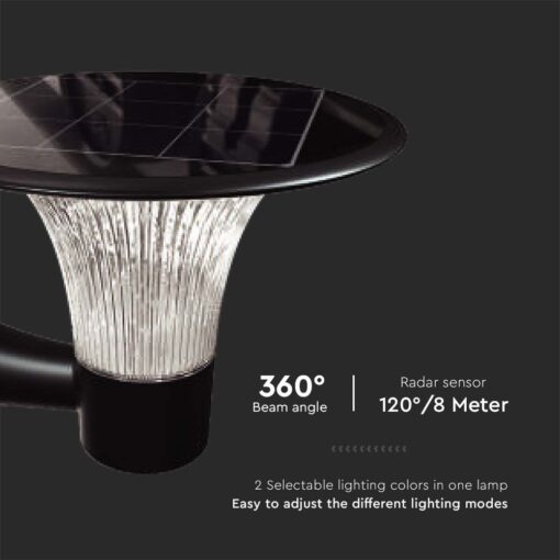 Επιτοίχιο Φωτιστικό LED 15W 4000K IP65 Μαύρου Χρώματος Ηλιακό με Ανιχνευτή V-TAC – 23004