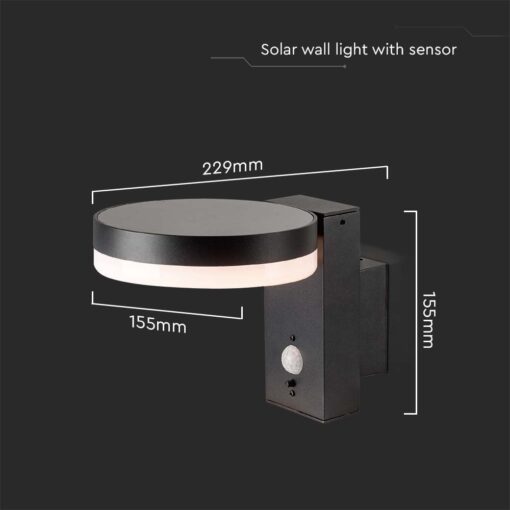 Επιτοίχιο Φωτιστικό τοίχου LED 1.8W 3000Κ Μαύρου Χρώματος IP54 Ηλιακό με Ανιχνευτή V-TAC – 23016
