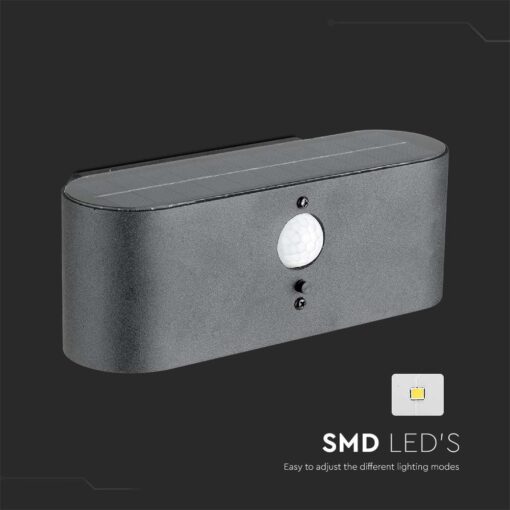 Επιτοίχιο Φωτιστικό LED 0.8W 3000Κ Μαύρου Χρώματος IP54 Ηλιακό με Ανιχνευτή V-TAC – 23017