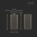 Power bank 10000mAh γκρι 2 USB + Type-C V-TAC – 23037