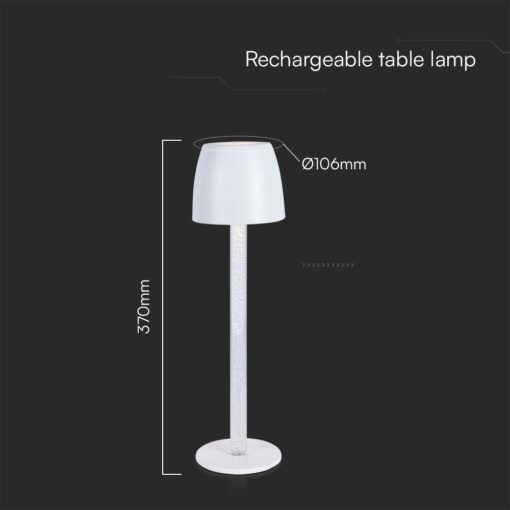 Επιτραπέζιο Επαναφορτιζόμενο Φωτιστικό Led 3W 3000K Λευκού Χρώματος V-TAC – 23094VT