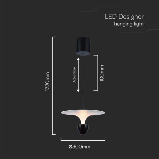 Κρεμαστό Φωτιστικό LED 9W 3000K Προσαρμοσμένο Ύψος Λευκού και Μαύρου Χρώματος V-TAC – 23101VT