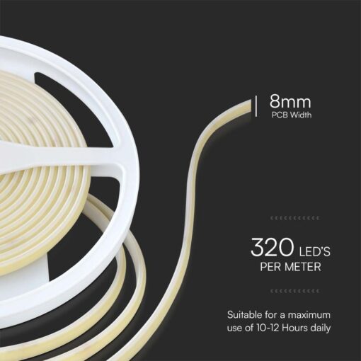 Tαινία LED COB DC:24V 10W/m IP67 3000K V-TAC – 23138