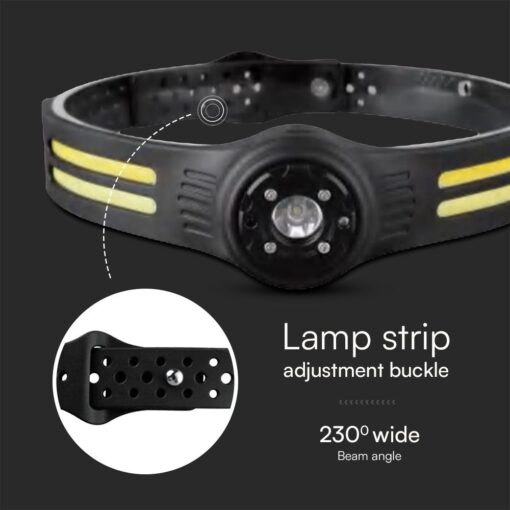 Φακός Κεφαλής με Ζώνη LED 3W+5W Επαναφορτιζόμενος IP43 Μαύρος V-TAC – 23340VT