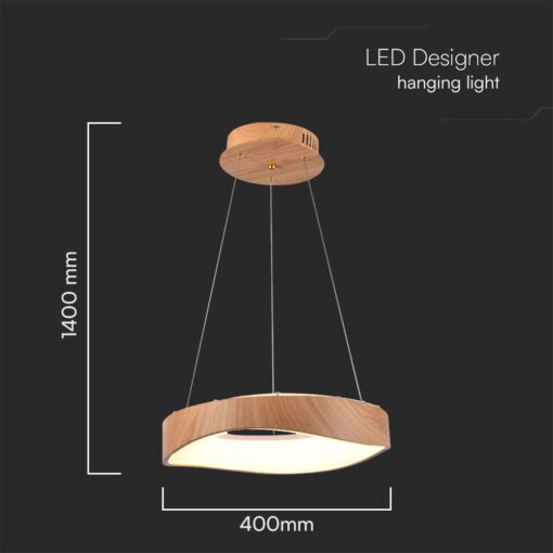 Κρεμαστό Φωτιστικό LED Designer 18W σε Απόχρωση Ξύλου D400 3000K V-TAC – 23363