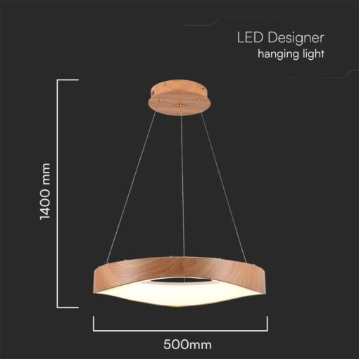 Κρεμαστό Φωτιστικό 25W LED σε Απόχρωση Ξύλου 3000K D500 V-TAC – 23364