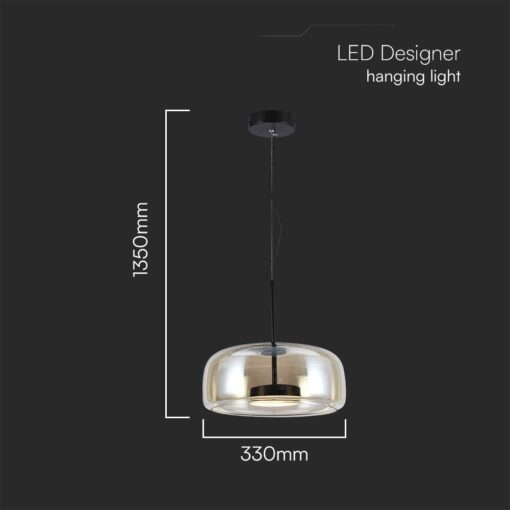 6W LED Designer Κρεμαστό Φωτιστικό Μαύρο Μέταλλο+Γυαλί Κεχριμπάρι Φ350 3000K V-TAC – 23378