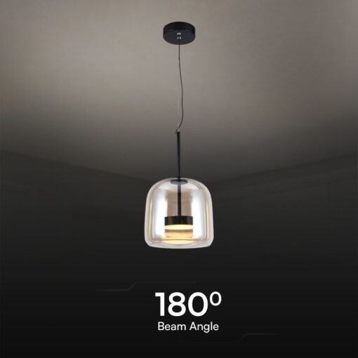 Κρεμαστό Φωτιστικό 6W LED Designer Μαύρο Μέταλλο + Γυαλί Κεχριμπάρι D250 Θερμό 3000K V-TAC – 23379
