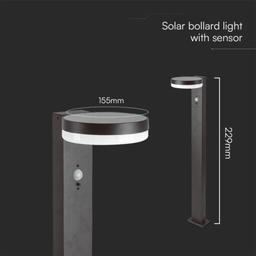 Φωτιστικό Κολωνάκι Κήπου LED 5.5W 3000Κ Ηλιακό με Αισθητήρα PIR IP54 Μαύρου Χρώματος V-TAC – 23399VT
