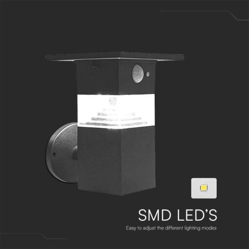 Επιτοίχιο Φωτιστικό Βεράντας LED 3W 3000K Ηλιακό με Αισθητήρα PIR IP54 Μαύρο V-TAC – 23400VT