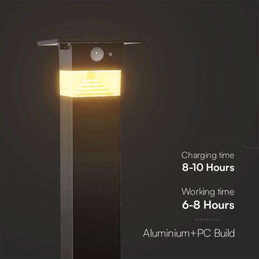 Φωτιστικό Κολωνάκι Κήπου LED 3W 3000Κ Ηλιακό με Ανιχνευτή Κίνησης IP54 Μαύρο V-TAC – 23401VT
