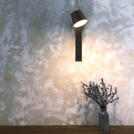 Μοντέρνο Περιστρεφόμενο Φωτιστικό Τοίχου – Απλίκα Ξενοδοχείου Bed Side 8W Μαύρο με Φορτιστή USB V-TAC 3000K – 23406