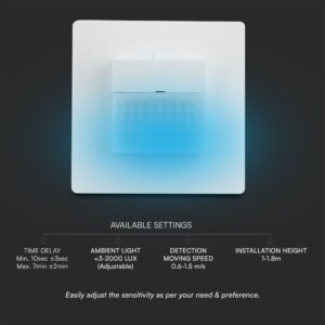 Χωνευτός Ανιχνευτής Κίνησης 2 Γραμμών 120º Ανίχνευση Λευκός V-TAC – 23425VT