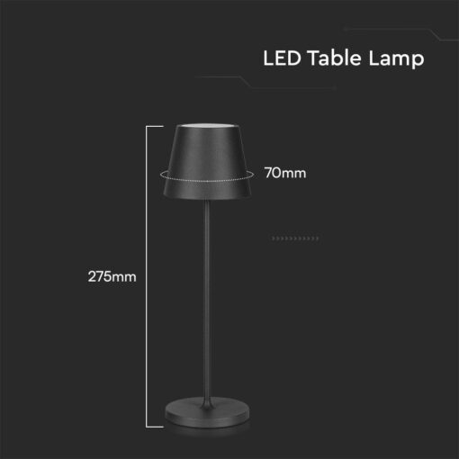 Επαναφορτιζόμενο Πορτατιφ LED 1.5W Dimmable Αφής 3000Κ IP54 Μαύρο με Βάση Φόρτισης V-TAC – 23447