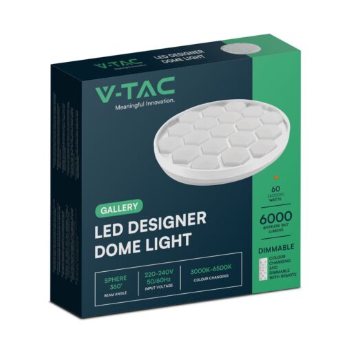 Πλαφονιέρα LED Designer 30W/60W Λευκή με Κυψέλες με Τηλεχειριστήριο Dimmable CCT V-TAC – 23595