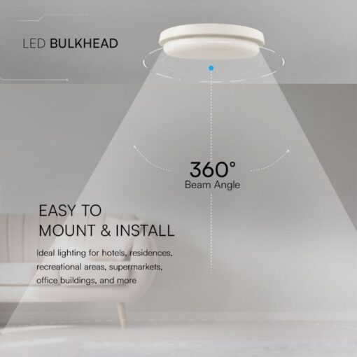 Πλαφονιέρα Οροφής Στρογγυλή Φ240 Λευκή LED 24W 2500lm 3000K IP54 VTAC – 23596