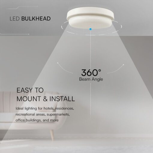 Πλαφονιέρα Οροφής Στρογγυλή Φ240 Λευκή LED 24W 2500lm 4000K IP54 VTAC – 23597