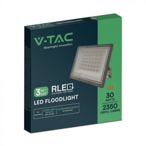 LED Προβολέας 30W V-TAC Γκρι 90° 2350lm Αδιάβροχος IP65 CCT 3000-6400K  – 23613
