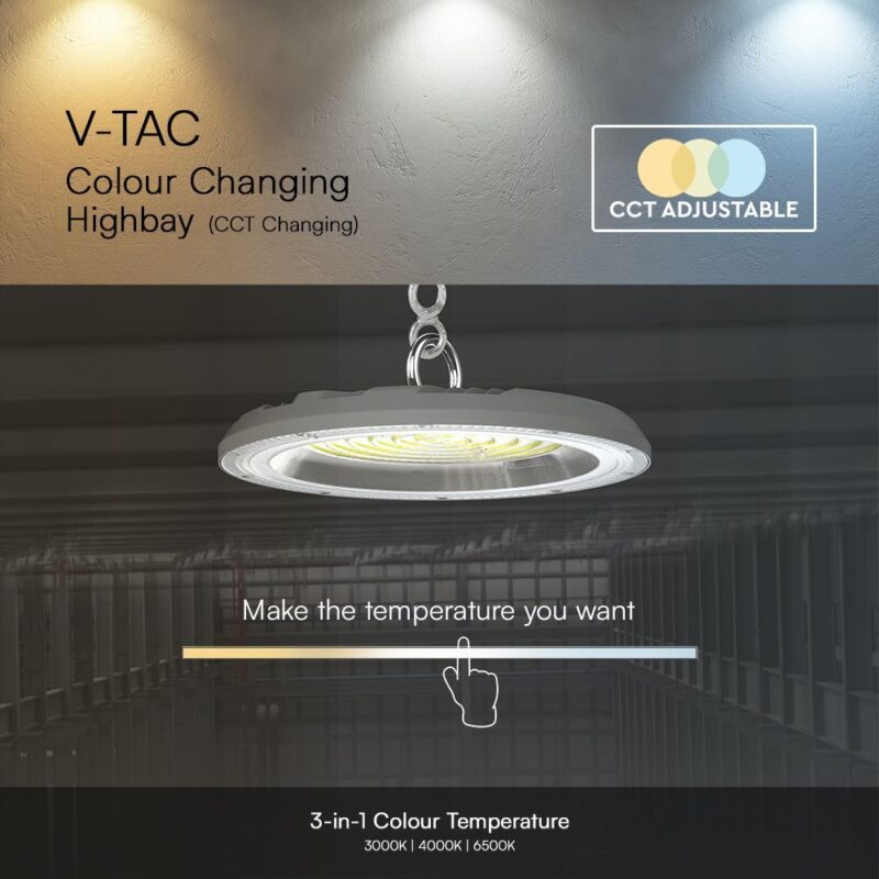 100W LED Καμπάνα Γκρι 90° 8300lm CCT 3000K/4000K/6500K IP65 V-TAC – 23622