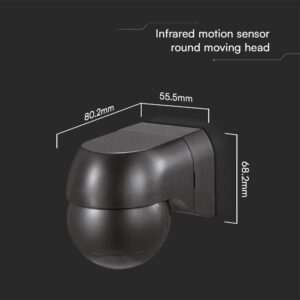 Επίτοιχος Ανιχνευτής Κίνησης με Κινούμενη Κεφαλή Μαύρος IP44 V-TAC – 23678