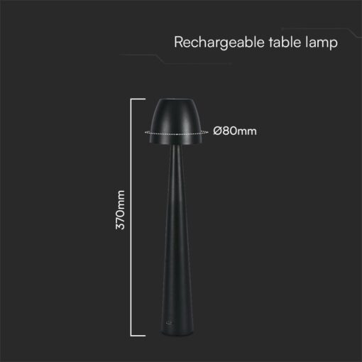 Επαναφορτιζόμενο Πορτατίφ Μαύρο LED 3W CCT Dimmable Αφής VTAC – 23683