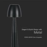 Επαναφορτιζόμενο Πορτατίφ Μαύρο LED 3W CCT Dimmable Αφής VTAC – 23683
