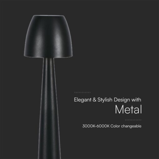 Επαναφορτιζόμενο Πορτατίφ Μαύρο LED 3W CCT Dimmable Αφής VTAC – 23683